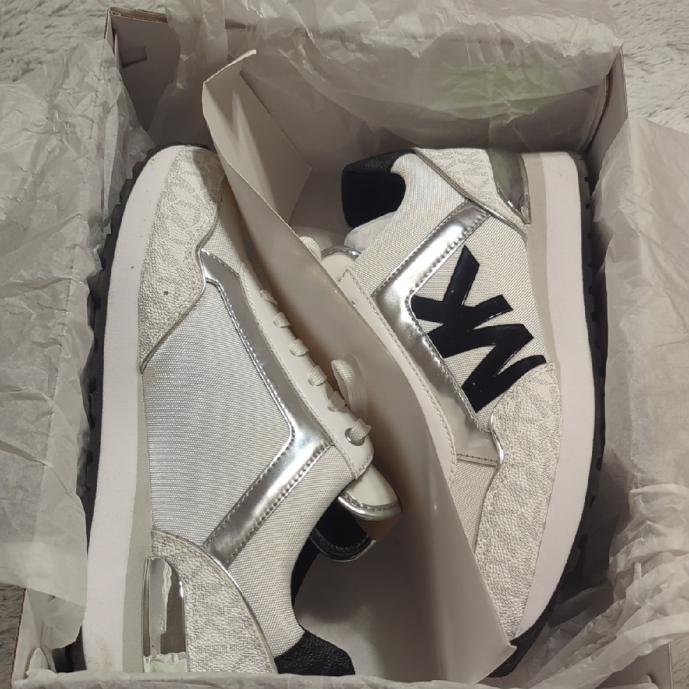 Women's White and Silver Sneakers